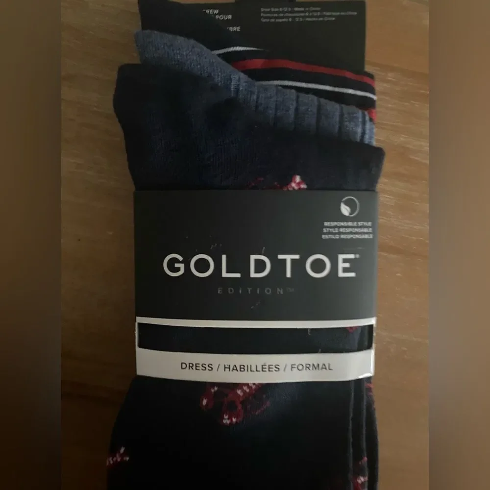 GOLDTOE NEW Men’s Dress Crew Socks 3-pack Size 6-12.5 Office Nautical Assorted
